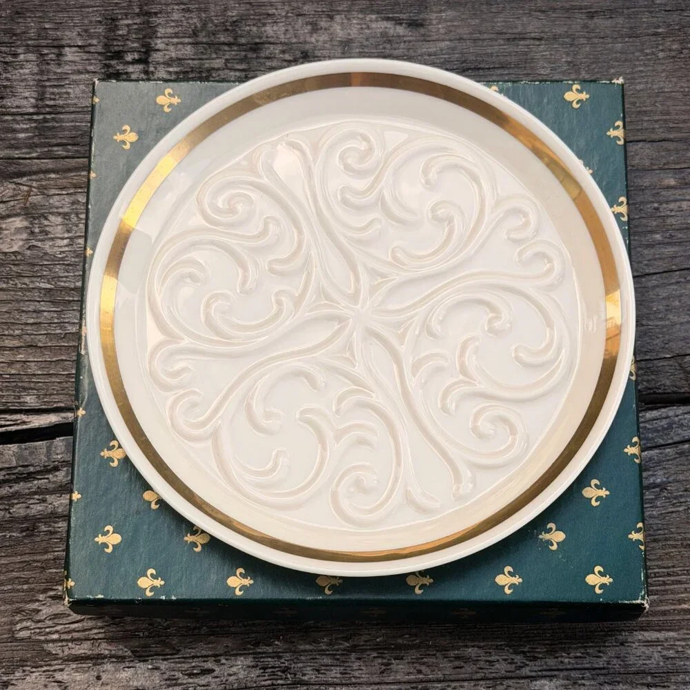 Vintage Lenox SEVILLE Collection Wine Coaster Ashtray Ivory 24K Gold Trim W/BOX